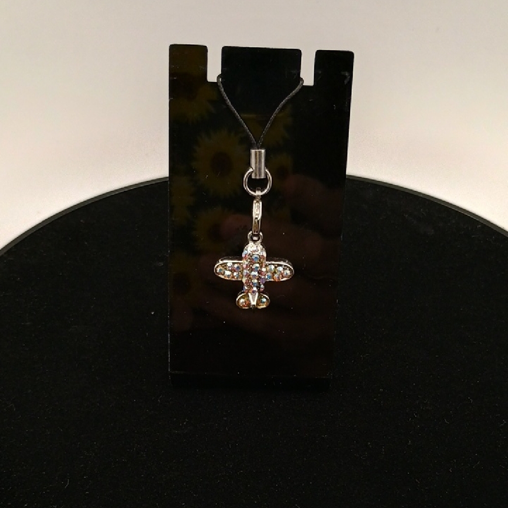 Silver and Gold Airplane Rhinestone  Cell Phone Charm